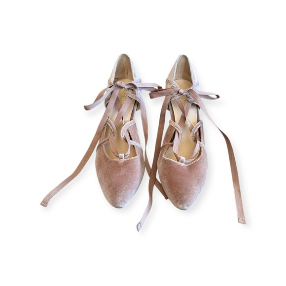 Nine West Ballet velvet lace up block heels shoes pink 9 M - Picture 3 of 11
